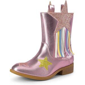 Girls Cowgirl Cowboy Western Mid Calf Tassel Rainbow Theme Boots